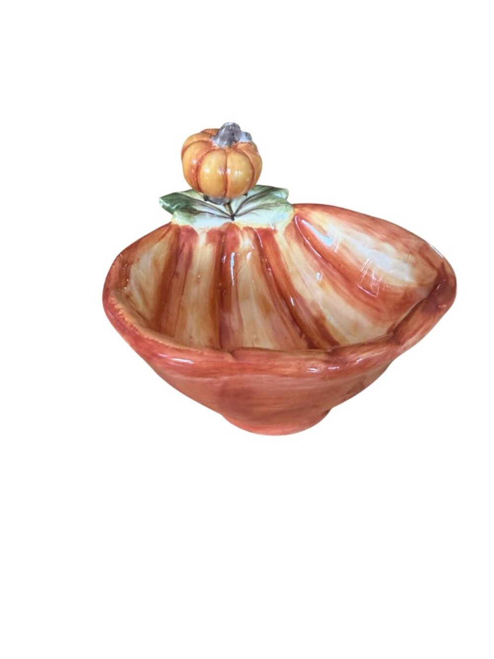 Ceramic Pumpkin Dip Serving Bowl Spreader 6" Fall Orange Glazed - Picture 4 of 9